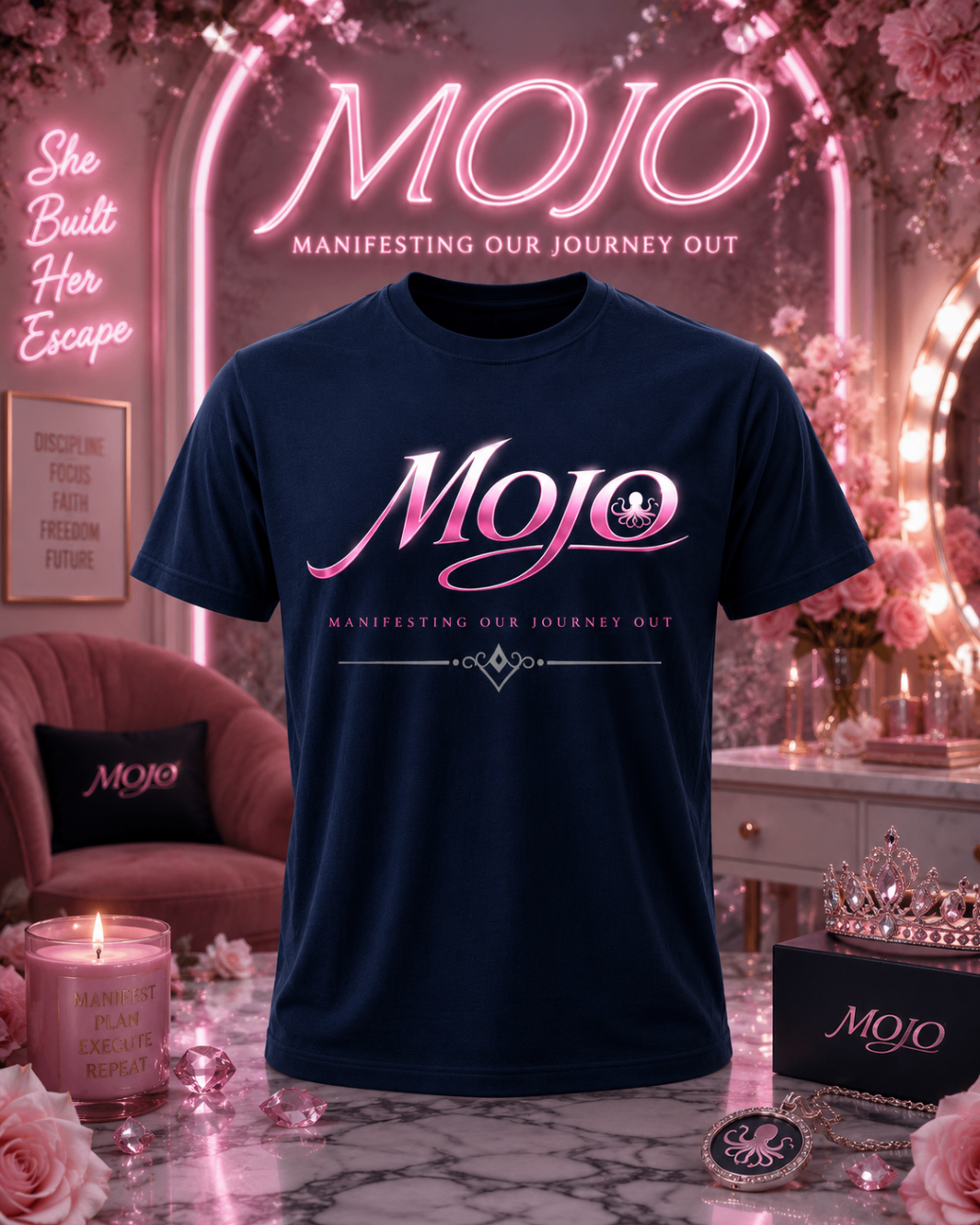 MOJO Tee — Pink on Navy