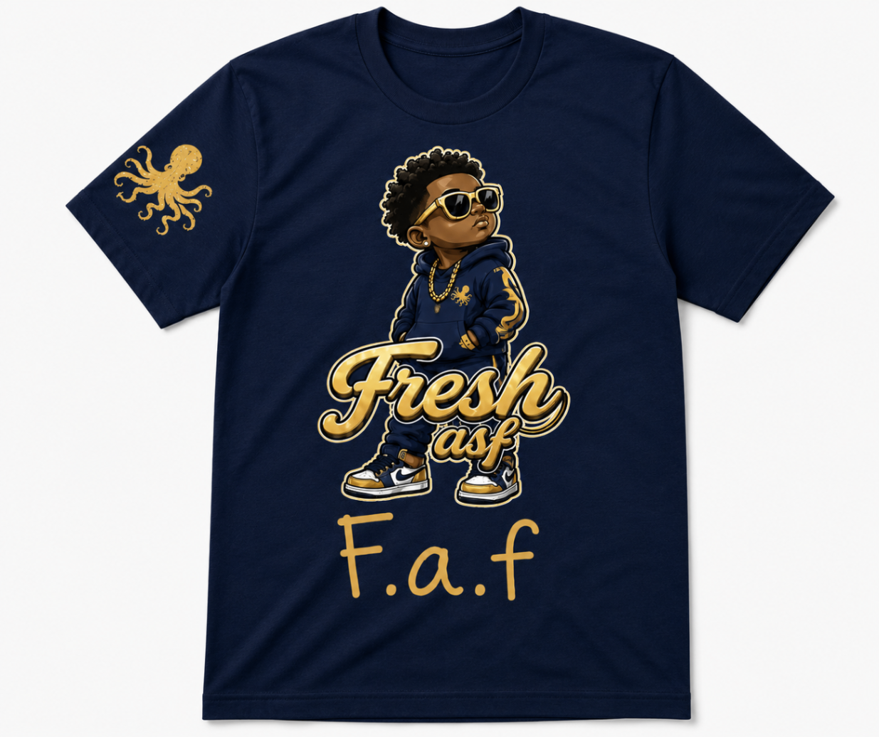 Fresh asf Tee — Navy & Gold Boy