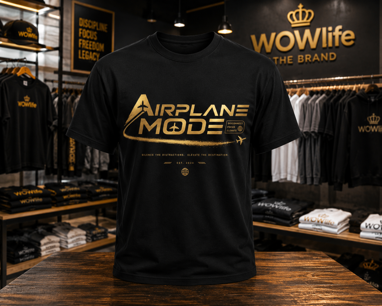 Airplane Mode Tee — Gold Foil