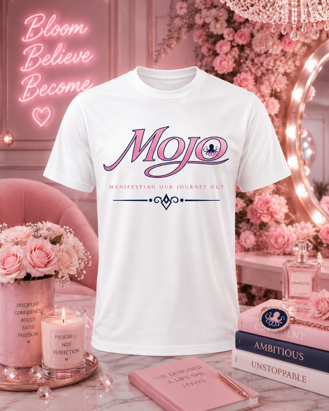 MOJO Tee — Pink on White