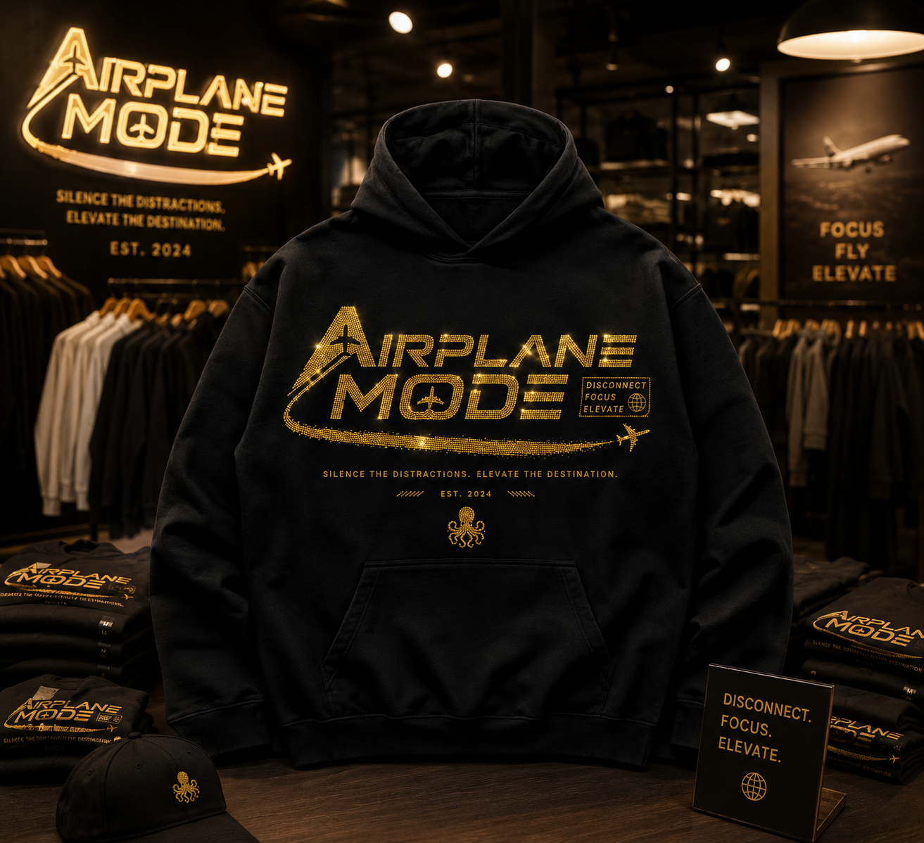 Airplane Mode hoodie  black and gold